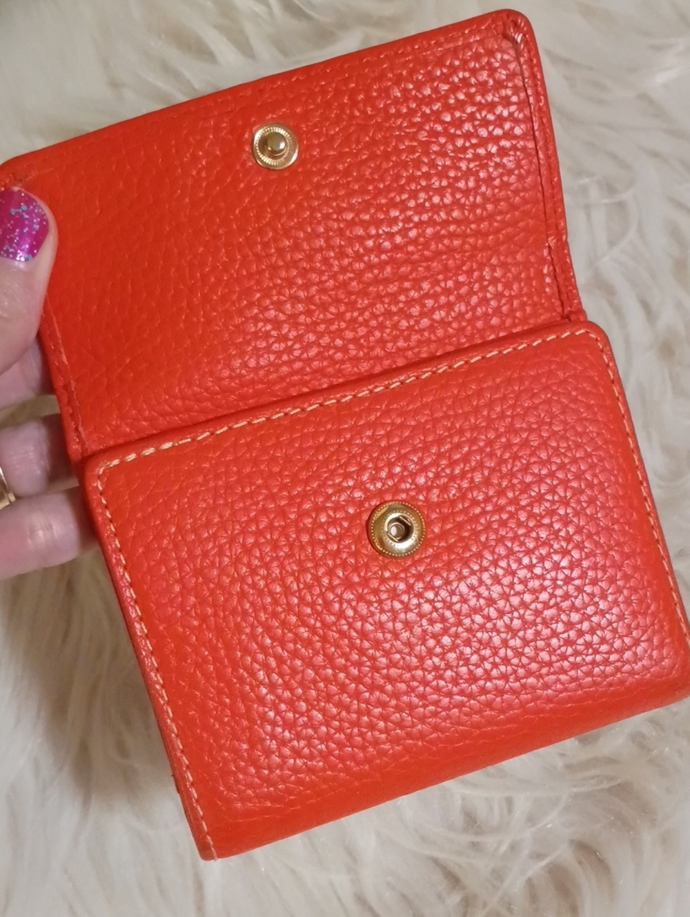 Dooney & Bourke Orange Pebbled Leather Compact Wallet - Picture 7 of 13
